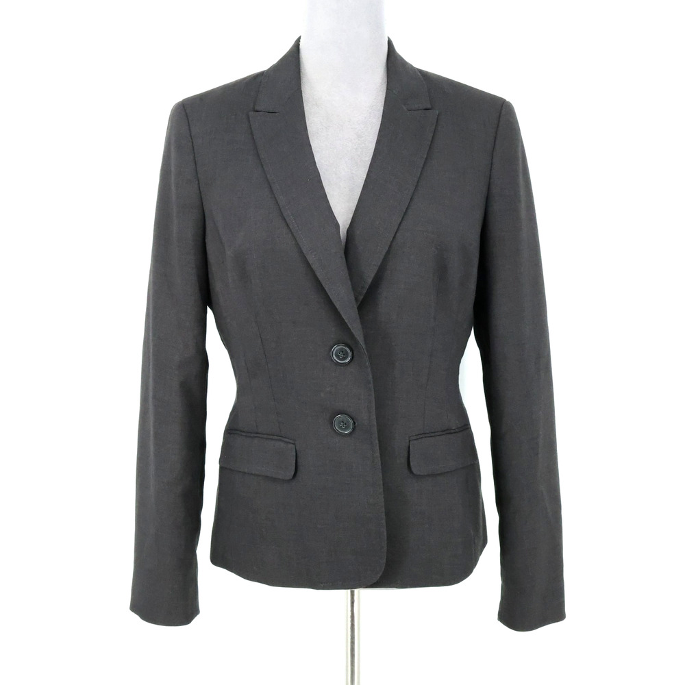 Anne Klein Jacket Womens 8 Dark Gray Lined Blazer Stretch Pockets Career Preppy